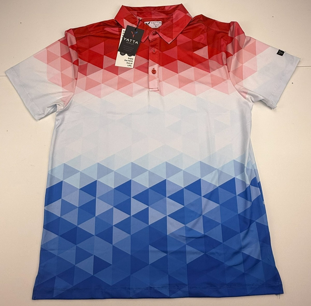 YATTA GOLF RED WHITE AND BLUE GOLF SHIRT SZ SMALL NWT